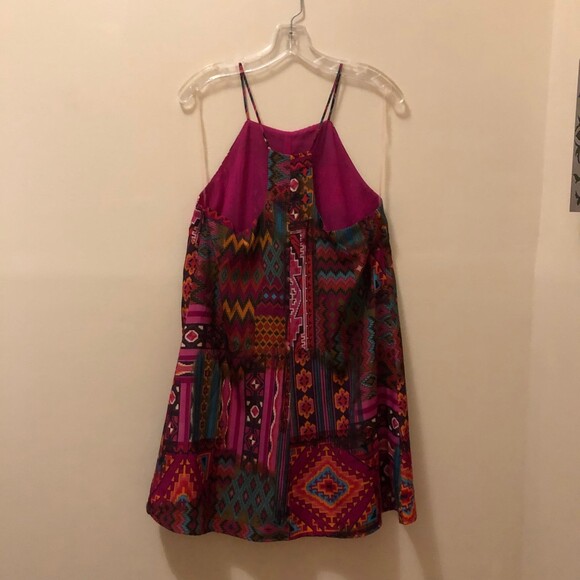 Pearl 88  size Medium Fuchsia Aztec Southwest Halter Top Dress - Picture 3 of 7
